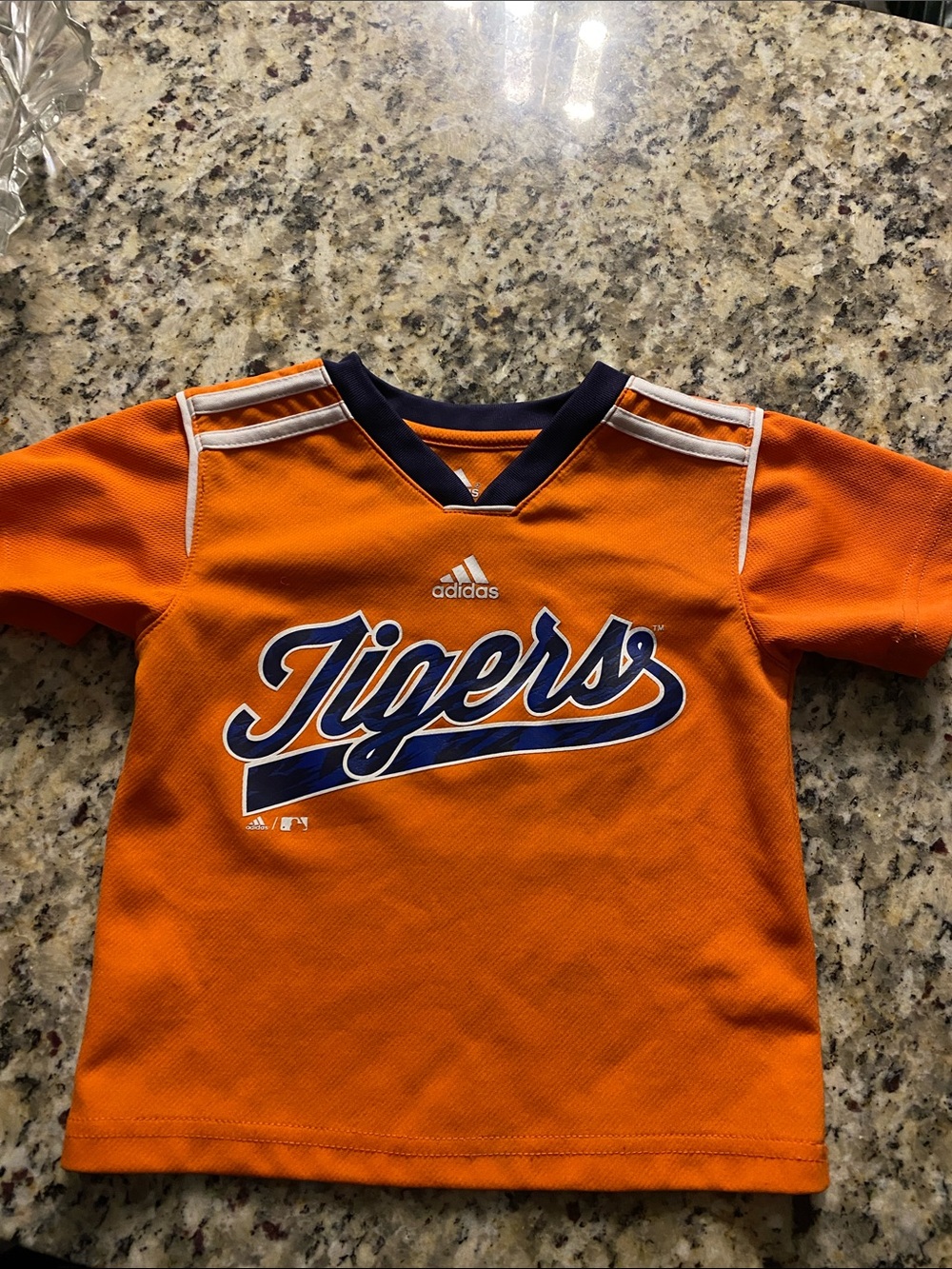 adidas Orange Kids Tigers Short-Sleeve Jersey with Navy Trim